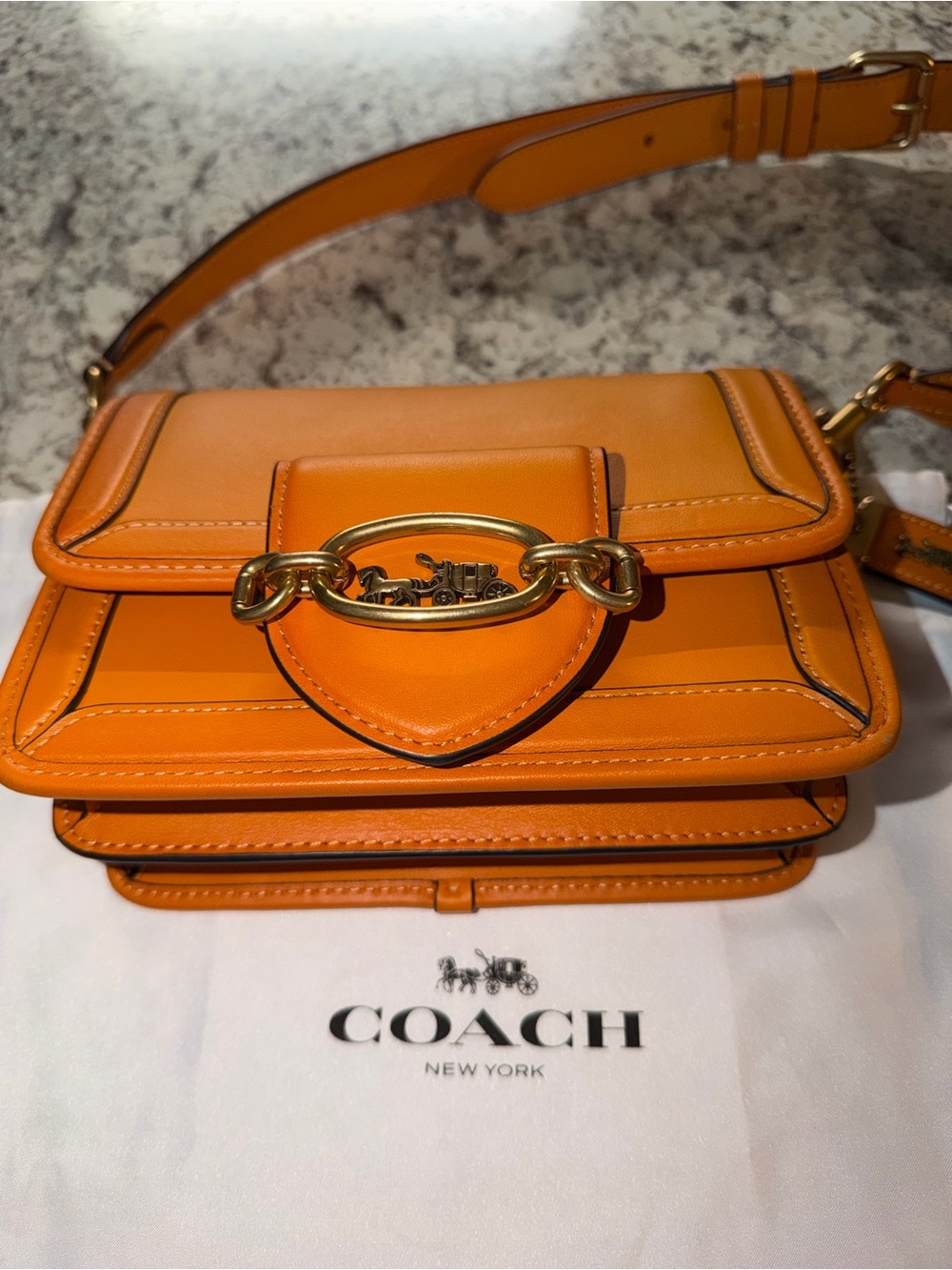 Coach Hero Crossbody Bag in Orange with Gold Hardware - Picture 9 of 13